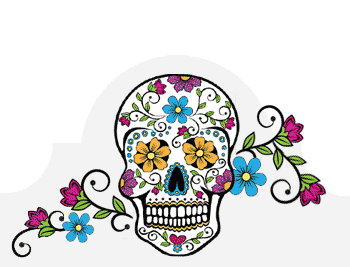 Illustrative sugar skull; a traditional symbol of the Mexican holiday known as 'Day of the Dead'.