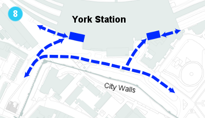 A map showing the proposal for cycle routes and parking outside the new York station front.