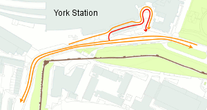 This map shows the locations of existing taxi and pick-up/drop-off areas.