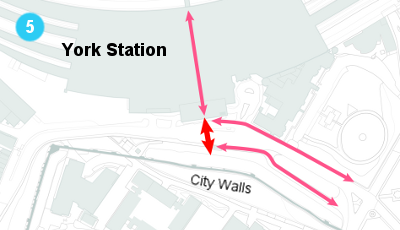 A map showing the proposal for a pedestrian crossing outside the new York station front.