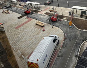 A photo of the Station Gateway site showing the new bus stops, new paving and new seating areas. Credit: John Sisk &amp; Son